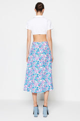 Tile Slit Detailed Floral Pattern Viscose Fabric Midi Woven Skirt Twoss20et0230