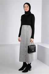 Women's Black (black-beige) Plaid Pattern Skirt T 60333 23ketktr60333