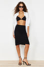 Black Double Slit Body-fitting High Waist Ribbed Flexible Midi Knit Skirt Twoss22et0250