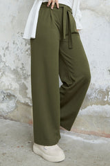 Loose Scuba Pants With Waist Belt - Stone Ms00mb00809