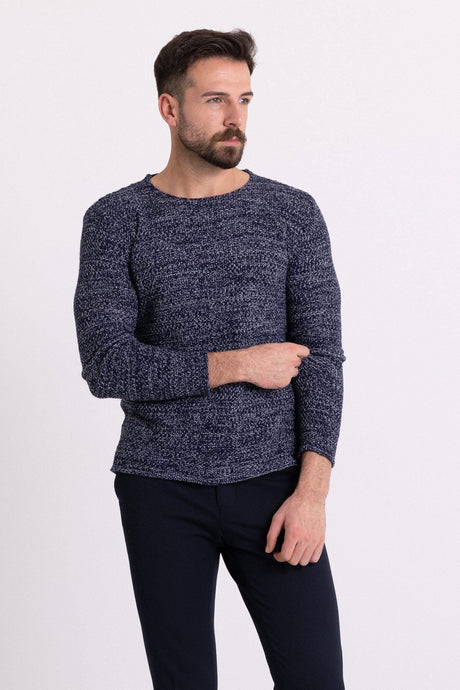 Chiffon Tile Color Slim Fit Long Sleeve Wide Crew Neck Men's Sweater 11301.19k