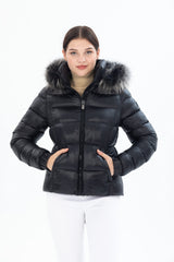 Women's Short Removable Fur Hooded Padded Inflatable Coat 8347 Gfx8347