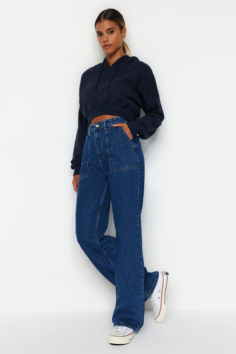 Black Pocket Detailed High Waist Wide Leg Jeans Twoaw22je0595