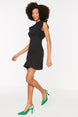 Black Body Fit Mini Ruffle Detailed Crew Neck Woven Dress Twoss19xb0075