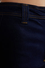 Blue Fitted Stitching Detailed High Waist Denim Shorts Twoss24sr00015