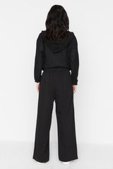 Black Print Detailed Wide Leg/casual Cut Asymmetrical Waist Knit Pants Twoaw23pl00389