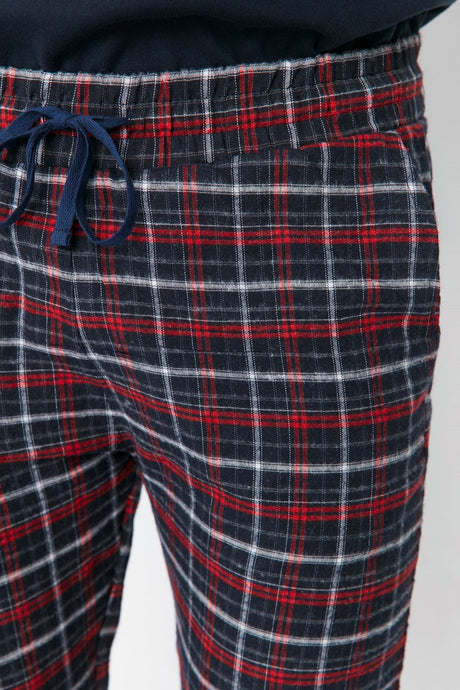 Men's Navy Burgundy Plaid Regular Fit Woven Sleepwear Pants Tmnaw23pj00014