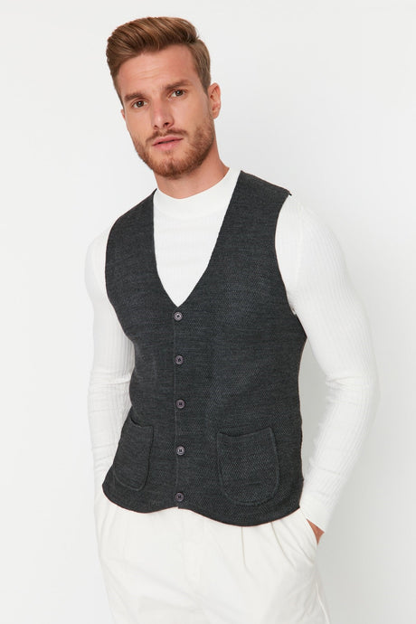 Brown Men's Slim Fit Pocket Vest Tmnaw20mg0011