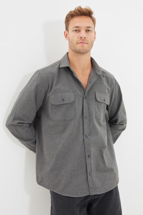 Grey Men's Regular Fit Double Pocket Flip Shirt Tmnaw22go0350