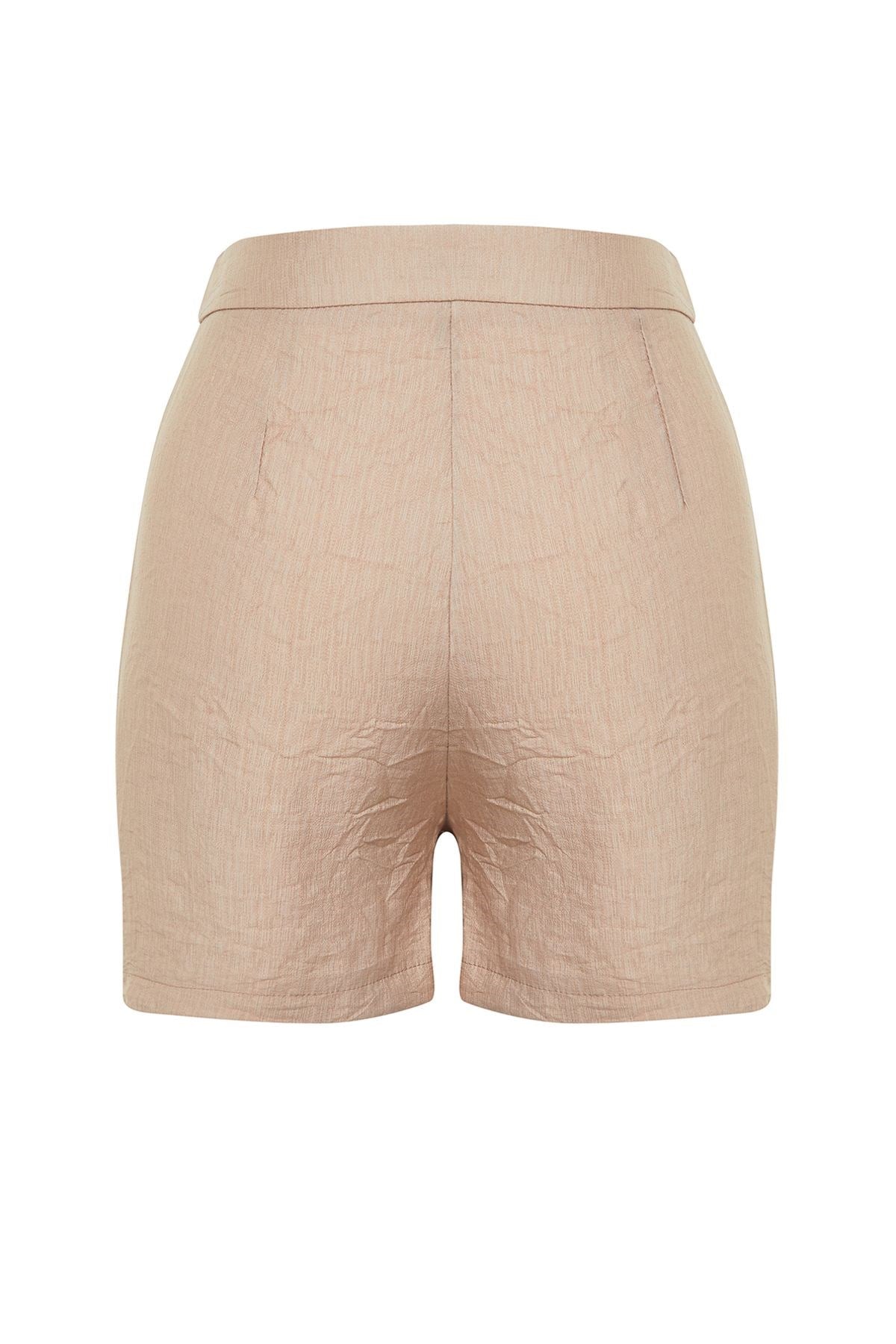 Camel Pocket Detailed Woven Linen Look Shorts Twoss24sr00018