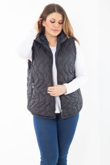 Women's Plus Size Black Front And Pocket Zipper Hooded Lined Quilted Vest 65n37282