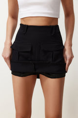 Black Pocket Detailed Woven Shorts Skirt Twoss24sr00111