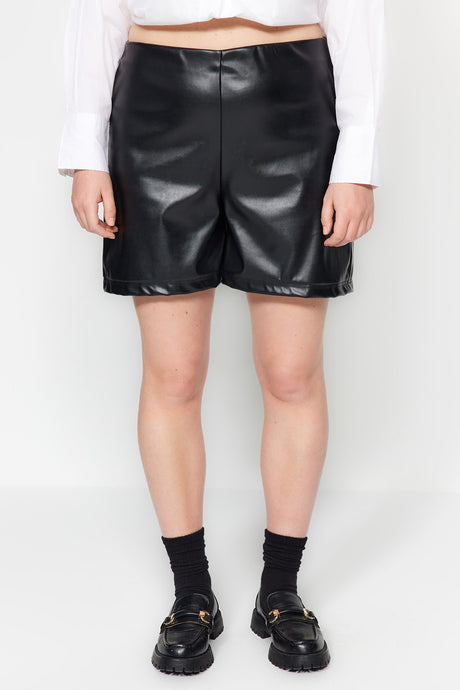 Black Faux Leather Shorts Bermuda Tbbaw24ap00006