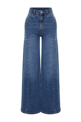 Blue More Sustainable Seam Detailed High Waist Wide Leg Jeans Twoss24je00116