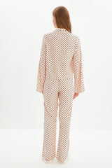 Powder Heart Pattern Drawstring Detailed Shirt-pants Woven Sleepwear Set Thmaw22pt0300