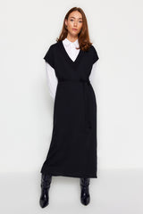 Dark Brown Belted Long Knit Sweater Dress Tctaw24uv00020