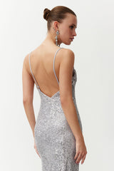 Grey Sequin Long Night Evening Dress Tprss24ae00036