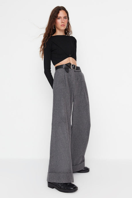 Anthracite Wide Leg/wide Leg High Waist Woven Pants Twoaw23pl00302