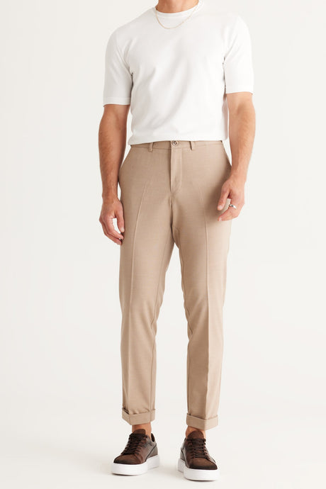 Men's Beige Slim Fit Slim Fit Slim Fit Elastic Waist Stretch Pants 4a0124100033