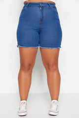 Dark Blue High Waist Flexible Skinny Sides Slit Denim Shorts & Bermuda Tbbss23ap00009