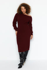 Black Asymmetric Detailed Knitwear Dress Tbbaw24ah00002