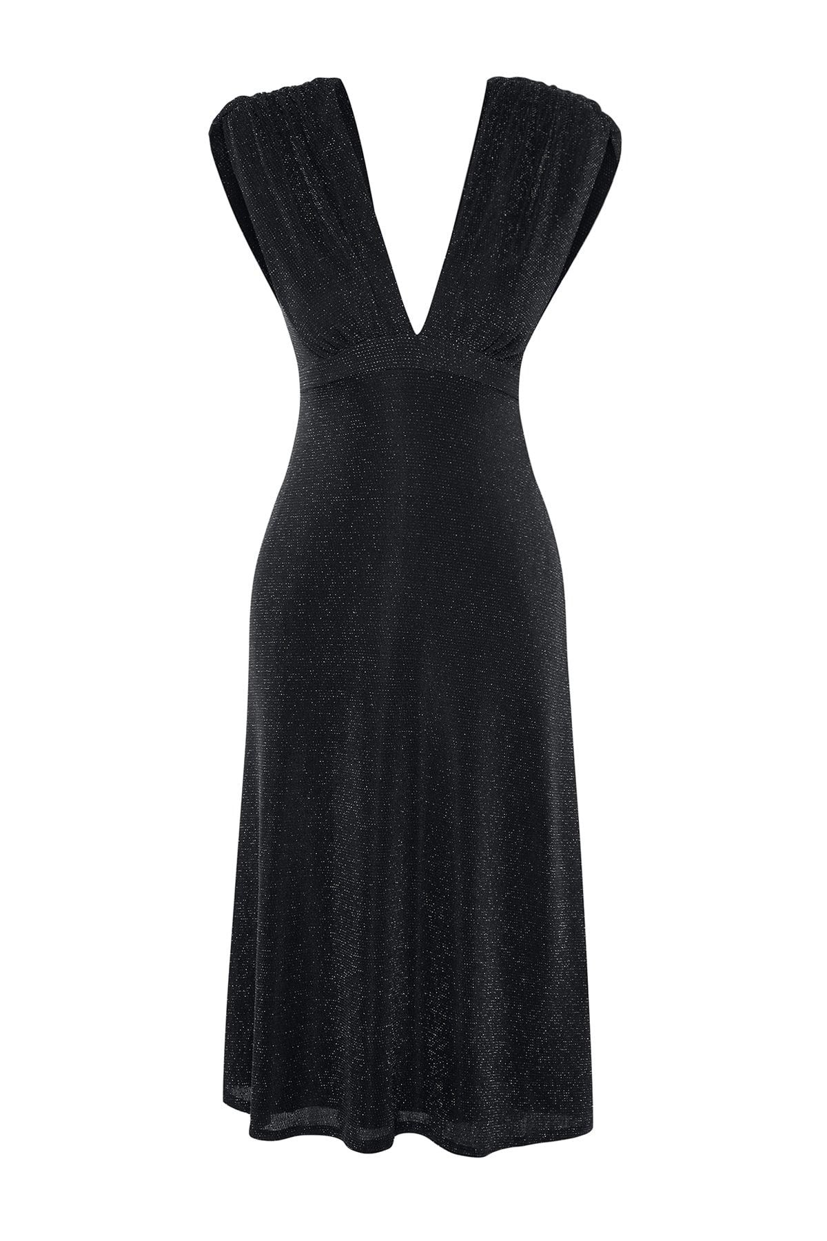 Anthracite Waist/skater Lined Glitter Chic Evening Dress Tprss23el00503