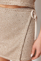 Beige Mini Shiny Sequin Embroidered Knitwear Skirt Twoss24et00050