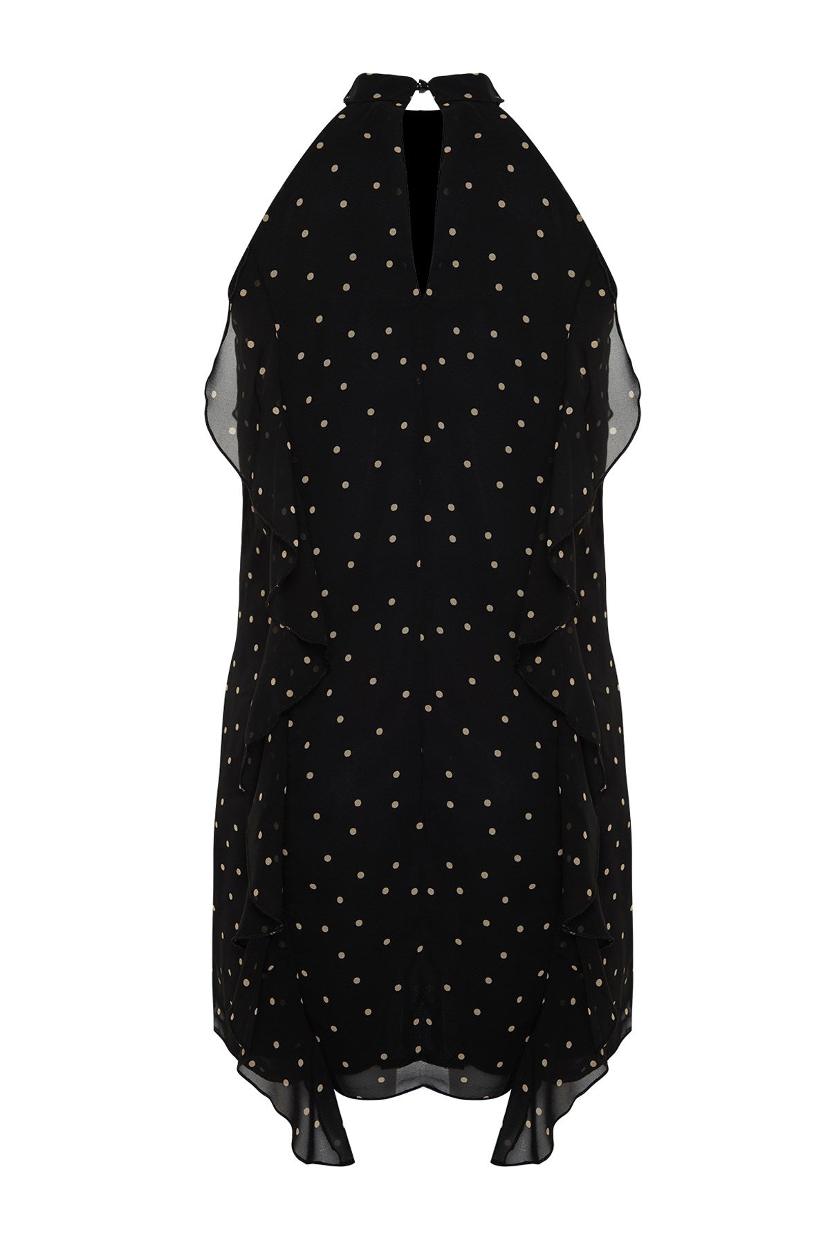 Black Polka Dot Ruffle Chiffon Lined Mini Woven Dress Twoss24el00540