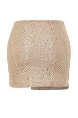 Beige Mini Shiny Sequin Embroidered Knitwear Skirt Twoss24et00050