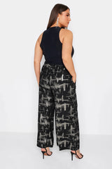 Plus Size Elastic Waist Abstract Pattern Wide Leg Pants 302576 Byk-23y-302576