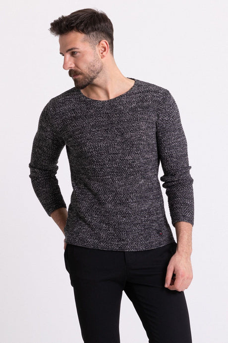 Chiffon Tile Color Slim Fit Long Sleeve Wide Crew Neck Men's Sweater 11301.19k