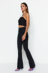 Black High Waist Flare Jeans Twoss23je00063