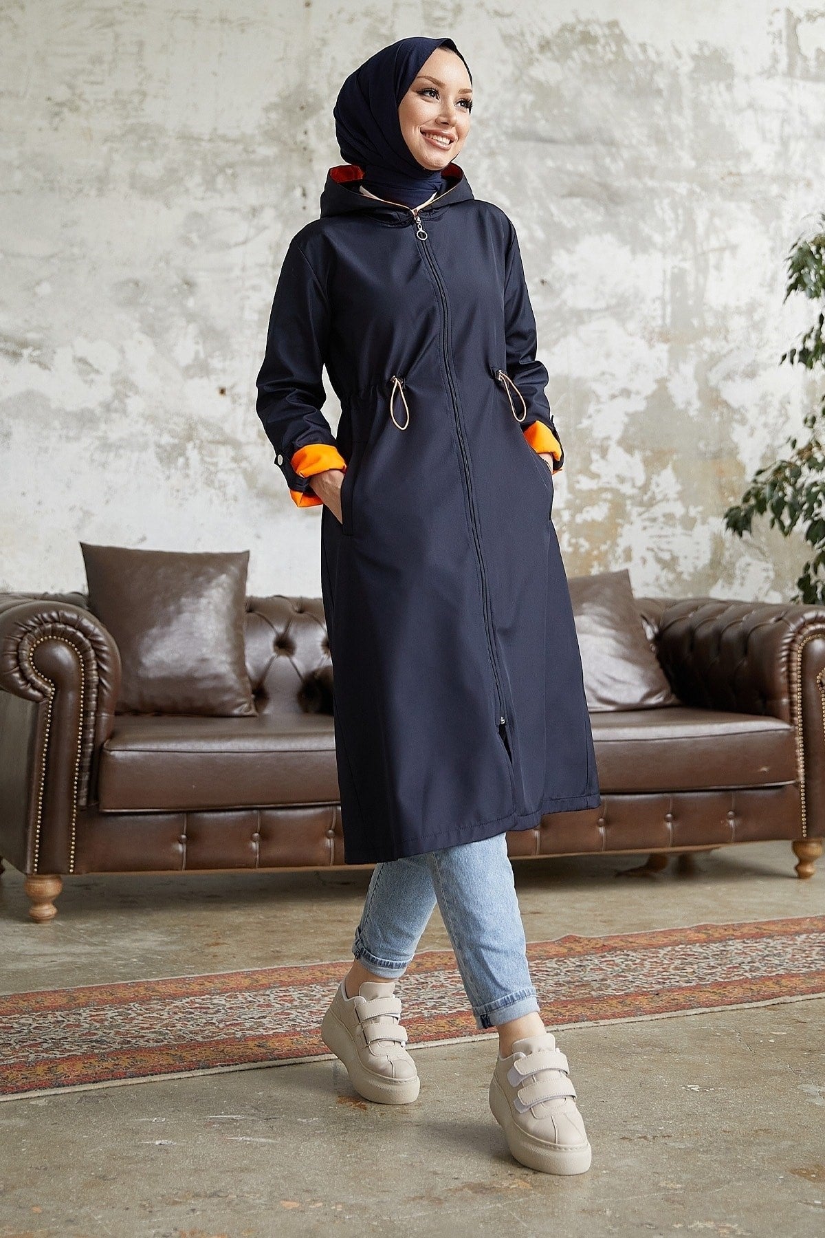 Neon Trench Hooded Sweatshirt At Waist - Taba\ Orange Ms00or12093