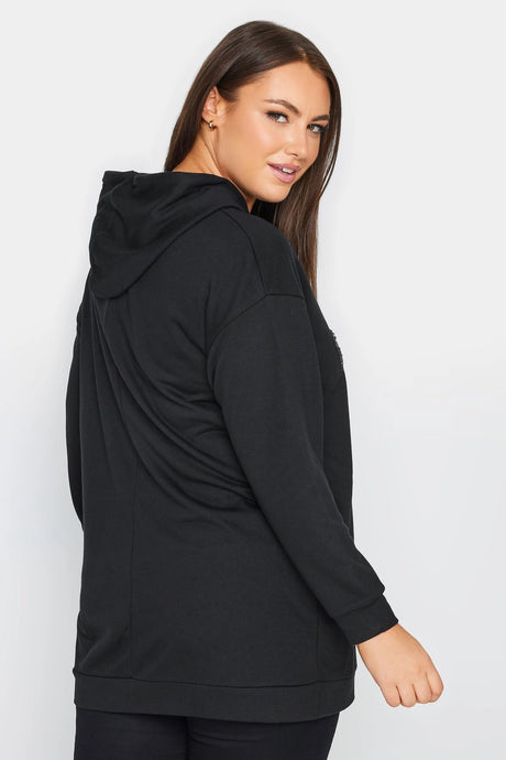 Plus Size Hoodie Sweatshirt With Sequin And Lettering Detail Long Sleeve Pocket 302566 Byk-23y-30256