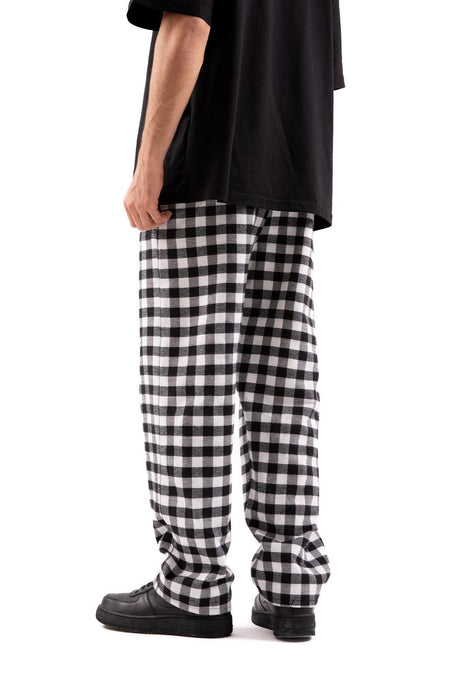 Plaid Pattern Waist Elastic Black Pajamas Flaw-211-004-002