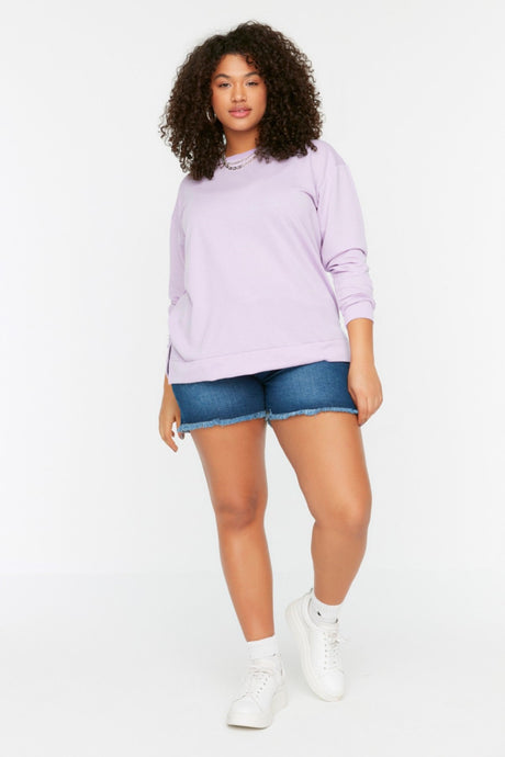 Lilac Slit Detailed Knitted Slim Sweatshirt Tbbss22sw0172