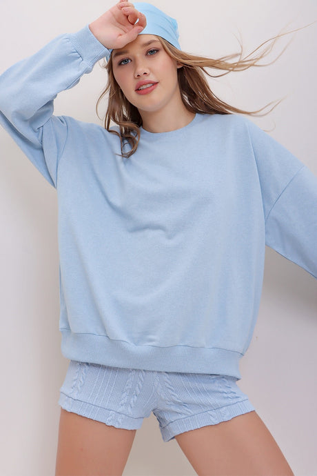 Women's Stone Crew Neck Oversize Basic Sweatshirt Alc-669-001