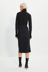 Black Basic Slit Detailed Midi Woven Skirt Twoss20et0045