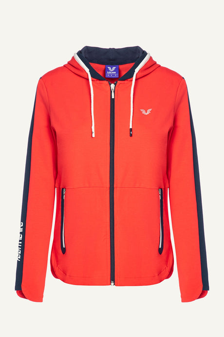 Women's Red Hooded Pocket Casual And Sports Tracksuit Bottom, Top Set 6186 Tycvoyeczn169536565128852