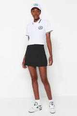 Black Reflector Printed 2 Layer Inside Shorts Pocket Tennis Knitted Sports Shorts Skirt Thmss23sr000