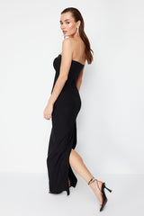 Black Glitter Stone Long Night Evening Dress Tprss24ae00012