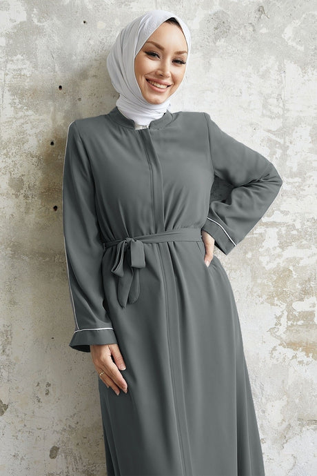 Salvia Wavy Sleeve Patterned Abaya - Brown Ms00tz74538