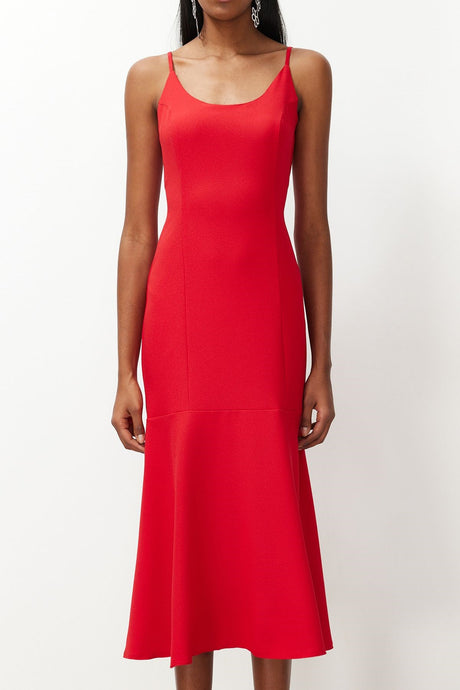 Red Body-fitting Strappy Woven Dress Tprss24el00157