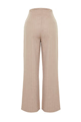 Beige Wide Leg/wide Leg Striped Woven Pants Twoss24pl00048