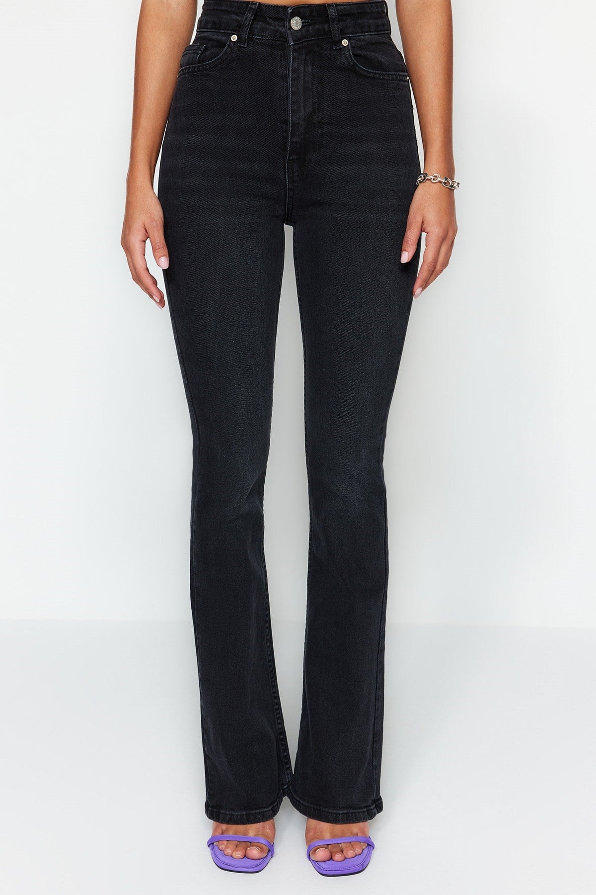 Black High Waist Flare Jeans Twoss23je00063