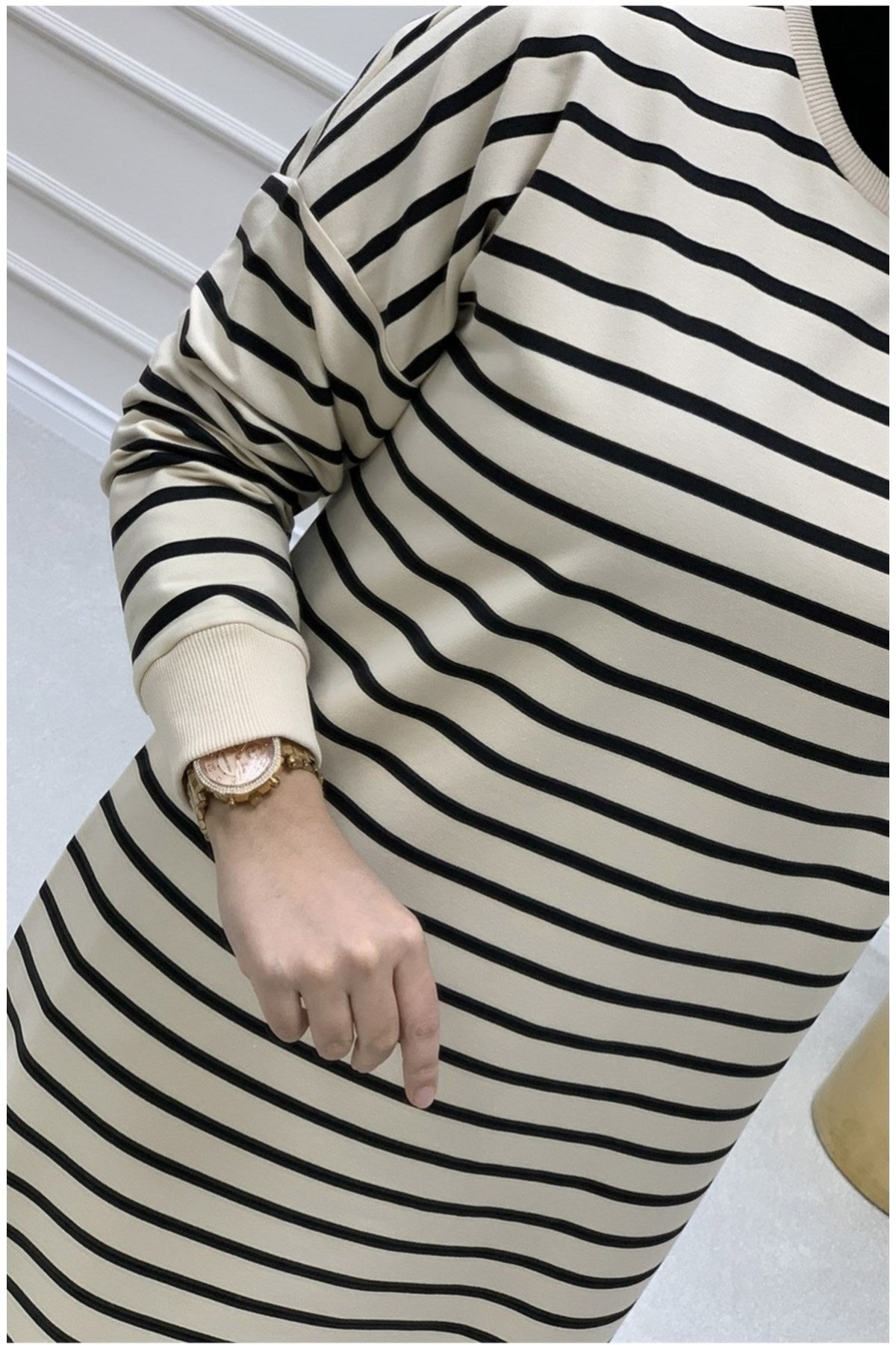 Two Strand Hijab Tunic Striped Sweatshirt Autumn546