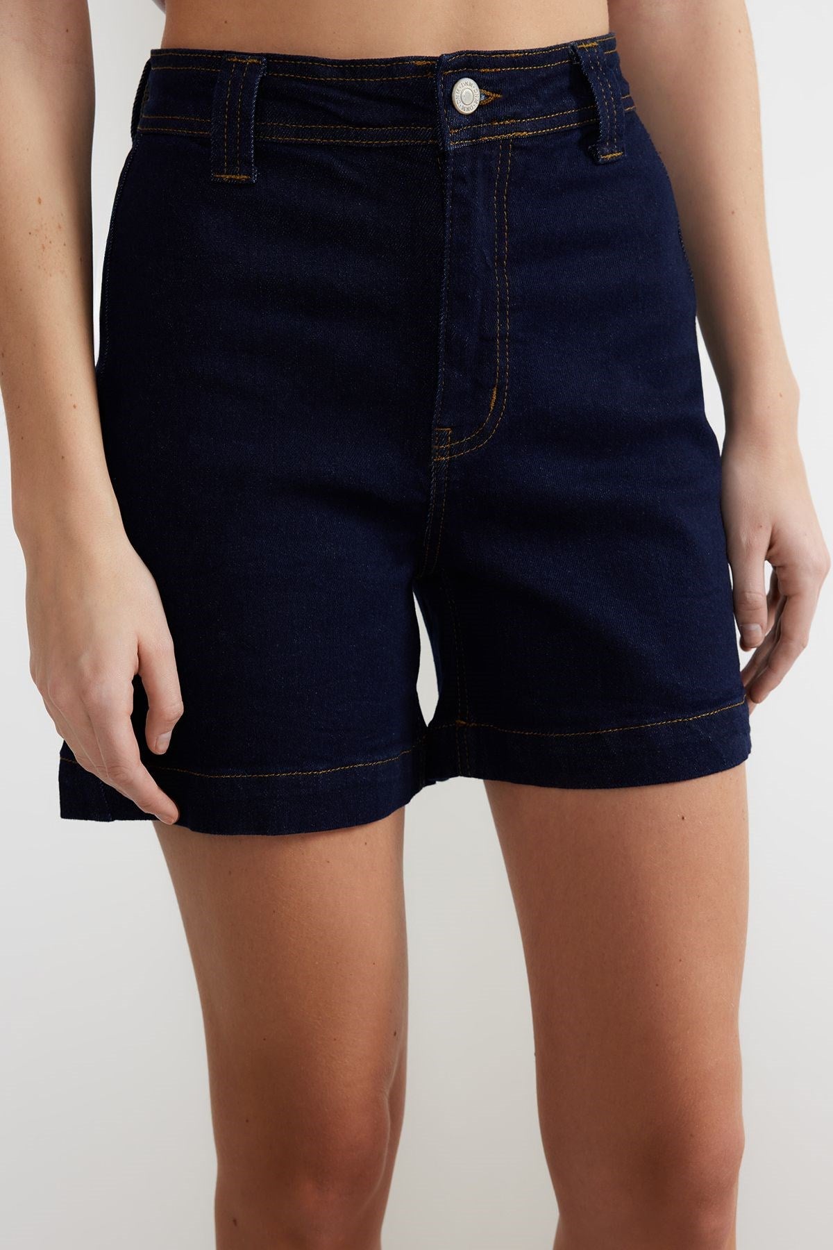 Blue Fitted Stitching Detailed High Waist Denim Shorts Twoss24sr00015