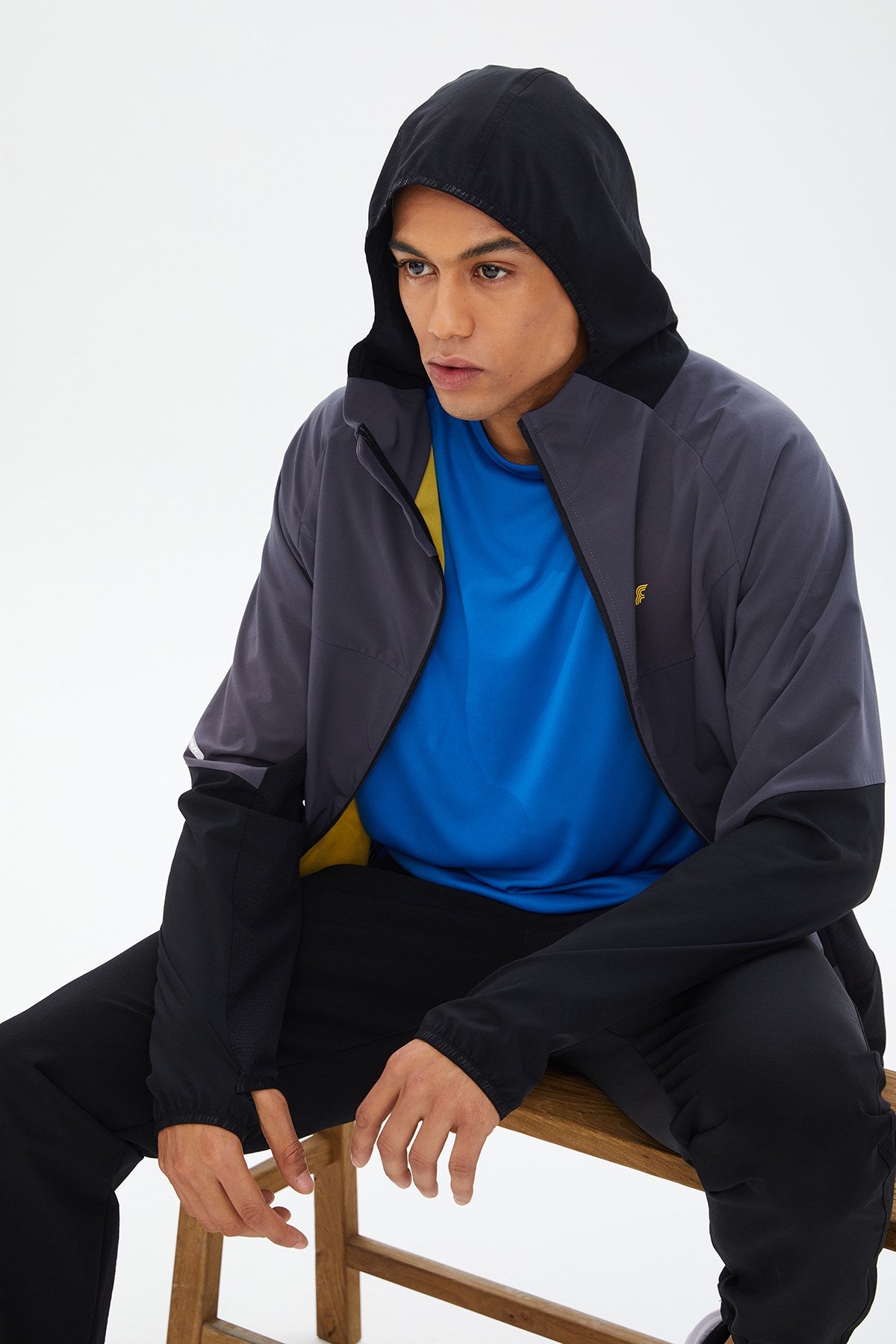 Men's Navy Blue Hooded Training Running Zipper Tracksuit Top Sports Jacket 0727 Tb23ml06s0727-1