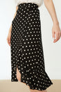 Black Printed Ruffle Detail And Ruffle High Waist Midi Flexible Knit Skirt Twoss21et0029