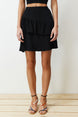 Black Textured Skirt Ruffle Mini Stretch Skirt Twoss24et00145